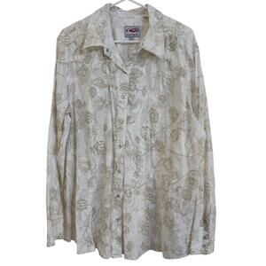 Roper Women's Western Floral Embroidered Button Snap Cotton Long Sleeve Shirt 2X